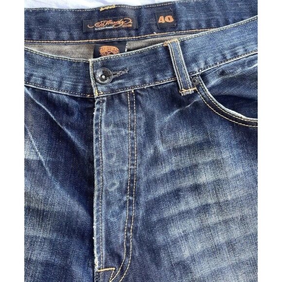 Vintage Ed Hardy Denim Jeans Distressed Look Designer Fashion Mens Size 40x32 - Picture 12 of 15